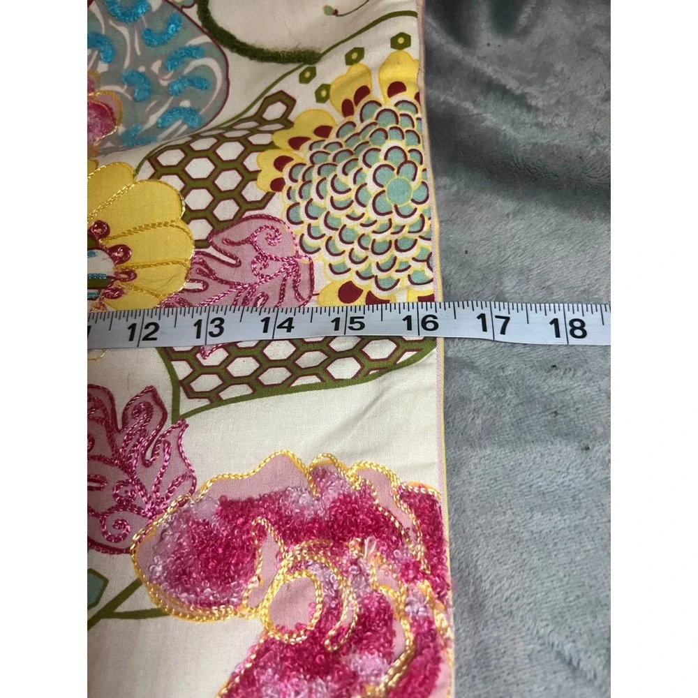 Pier 1 16x16 Pillow Covers Set of 2 Floral Embroidered Boho Whimsy Pink Throw